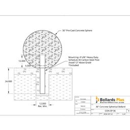 Spherical Concrete Bollard - 36", Drawing