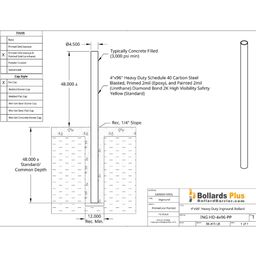 Heavy Duty Inground Bollard - 4"x96", Safety Yellow, Drawing