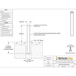 Heavy Duty Inground Bollard - 5"x60" Bare Steel, Drawing