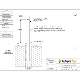 Heavy Duty Inground Bollard - 5"x84", Safety Yellow, Drawing