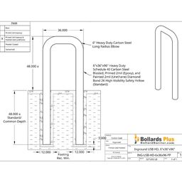 Heavy Duty U-Shaped Inground Bollard - 6"x36"x96", Safety Yellow, Drawing