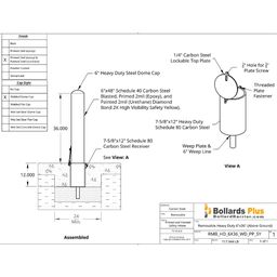 Drawing - Heavy Duty Removable Bollard - 6"x36", Safety Yellow