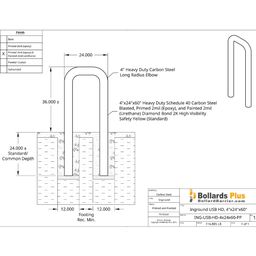 Heavy Duty Inground U-Shaped Bollard 4"x24"x60", Safety Yellow, Drawing