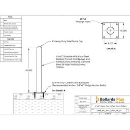Heavy Duty Bolt-Down Bollard - 4"x42", Safety Yellow, Drawing