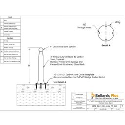 Decorative Pawn Bolt-Down Bollard - 4"x36", Gloss Black, Drawing