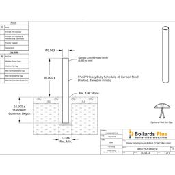 Heavy Duty Inground Bollards - 5"x60", Bare Steel Drawing