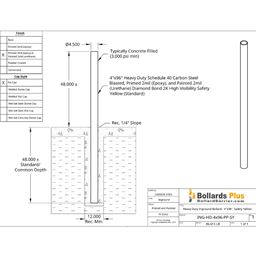 Heavy Duty Inground Bollard - 4"x96", Safety Yellow Drawing