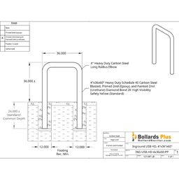 Heavy Duty U-Shaped Inground Bollard - 4"x36"x60", Safety Yellow, Drawing