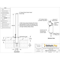 Drawing - Heavy Duty Removable Bollard - 4"x48", Safety Yellow