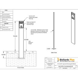 Rectangular Inground Sign Bollard - 12"x2"x96", Metallic Silver, Drawing