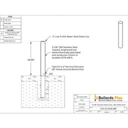 4" Bollard Cover - Stainless Steel, 5"x38", Drawing