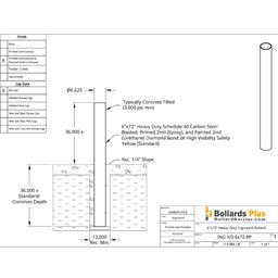 Heavy Duty Inground Bollard - 6"x72", Safety Yellow, Drawing