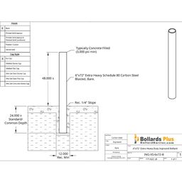 Extra Heavy Duty Inground Bollard - 6"x72" Bare Steel, Drawing