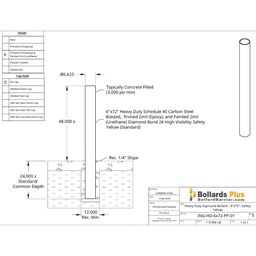 Drawing - Heavy Duty Inground Bollard - 6"x72", Safety Yellow