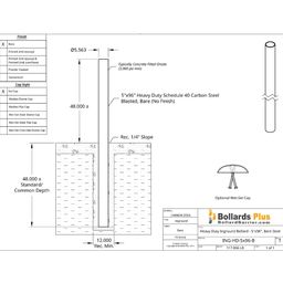 Heavy Duty Inground Bollard - 5"x96", Bare Steel Drawing