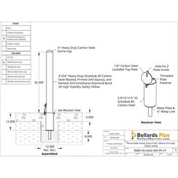 Drawing - Heavy Duty Removable Bollard - 4"x42", Safety Yellow