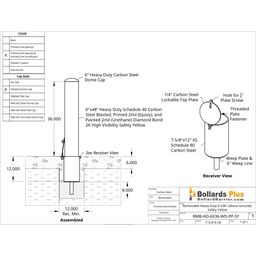 Drawing - Heavy Duty Removable Bollard - 6"x36", Safety Yellow