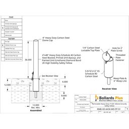 Drawing - Heavy Duty Removable Bollard - 4"x36", Safety Yellow