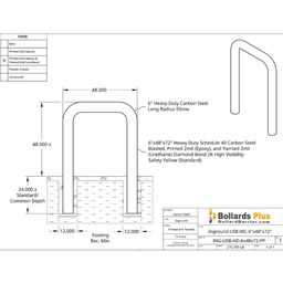 Heavy Duty U-Shaped Inground Bollard - 6"x48"x72", Safety Yellow, Drawing