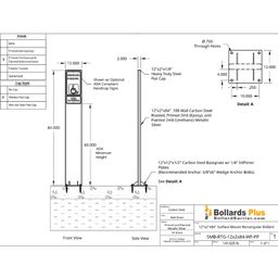 Rectangular Bolt-Down Sign Bollard - 12"x2"x84", Drawing