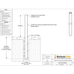 Extra Heavy Duty Inground Bollard - 5"x96" Bare Steel, Drawing