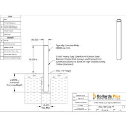 Heavy Duty Inground Bollard - 5"x60", Safety Yellow, Drawing