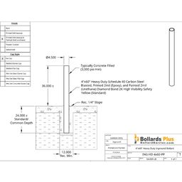 Heavy Duty Inground Bollard - 4"x60", Safety Yellow, Drawing