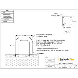 Drawing - Heavy Duty U-Shaped Bolt-Down Bollard - 6"x36"x36", Safety Yellow