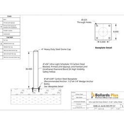 Drawing - Ultra Light Bolt-Down Bollard - 4"x36", Safety Yellow