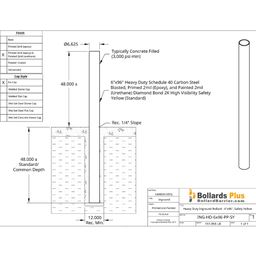 Heavy Duty Inground Bollard - 6"x96", Safety Yellow Drawing