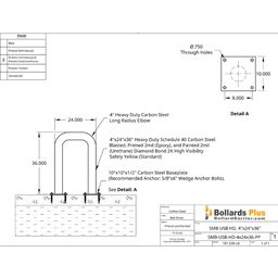 Heavy Duty U-Shaped Bolt-Down Bollard - 4"x24"x36", Drawing