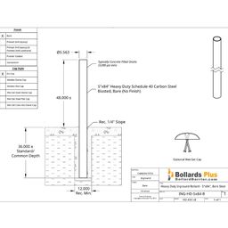 Heavy Duty Inground Bollard - 5"x84", Bare Steel Drawing
