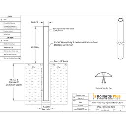 Heavy Duty Inground Bollard - 6"x96" Bare Steel, Drawing