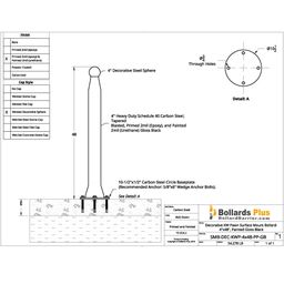 Drawing - Decorative  KW Pawn Bolt-Down Bollard - 4"x48", Gloss Black