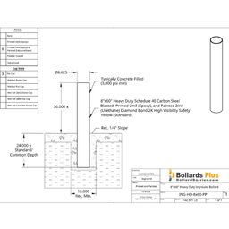 Heavy Duty Inground Bollard - 8"x60", Safety Yellow, Drawing