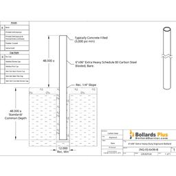 Extra Heavy Duty Inground Bollard - 6"x96" Bare Steel, Drawing