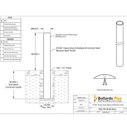 Heavy Duty Inground Bollard - 8"x84" Bare Steel, Drawing