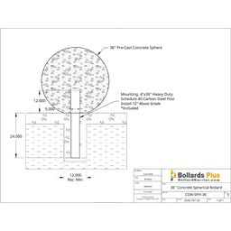 Drawing - Spherical Concrete Bollard - 36"
