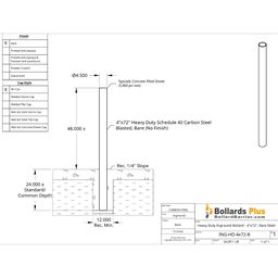 Drawing - Heavy Duty Inground Bollard - 4"x72", Bare Steel
