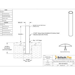 Heavy Duty Inground Bollard - 8"x60", Bare Steel Drawing