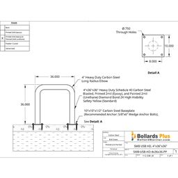 Heavy Duty U-Shaped Bolt-Down Bollard - 4"x36"x36", Drawing