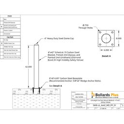 Ultra Light Bolt-Down Bollard - 4"x42", Drawing