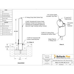 Drawing - Heavy Duty Removable Bollard - 6"x48", Safety Yellow
