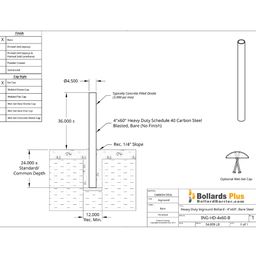 Heavy Duty Inground Bollard - 4"x60", Bare Steel Drawing