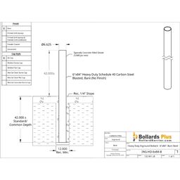 Drawing - Heavy Duty Inground Bollard - 6"x84", Bare Steel
