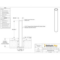 Drawing - Heavy Duty Inground Bollard - 8"x72", Bare Steel