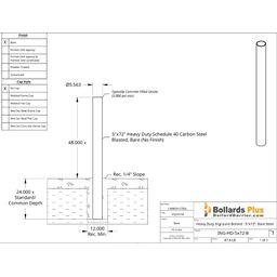 Drawing - Heavy Duty Inground Bollard - 5"x72", Bare Steel