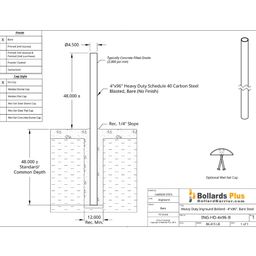 Heavy Duty Inground Bollard - 4"x96", Bare Steel Drawing