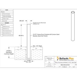 Drawing - Heavy Duty Inground Bollard - 6"x72", Bare Steel