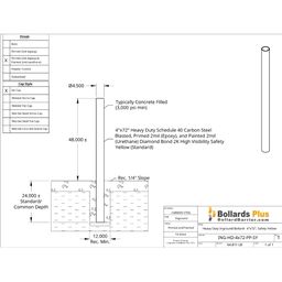 Drawing - Heavy Duty Inground Bollard - 4"x72", Safety Yellow